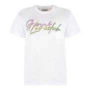 Geribbelde Katoenen Crew-Neck T-shirt Ganni , White , Dames