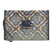 Gestreepte Jacquard Clutch met Leren Afwerking Etro , Blue , Dames