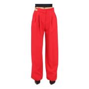 Elegante Rode Flared Broek met Uitsnede Just Cavalli , Red , Dames