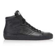 Zwarte leren Mid Top Sneakers Diesel , Black , Heren