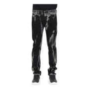 Zwarte Slim Fit Jeans met V-Embleem Knoop Versace Jeans Couture , Blac...