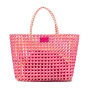 Geweven Design Roze Tas met Logo Msgm , Pink , Dames