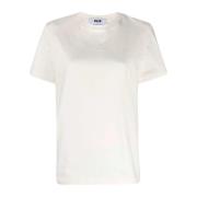 Wit Katoenen Logo Print Crew Neck T-shirt Msgm , White , Dames