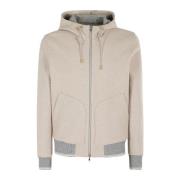 Wollen Zip Hoodie met Contrast Trim L.b.m. 1911 , Beige , Heren