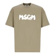 Groen Katoenen T-shirt met Contrasterende Print Msgm , Green , Heren