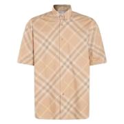 Vintage Check Katoenen Shirt Korte Mouwen Burberry , Beige , Heren