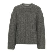 Gezellige Gebreide Pullover Diep Grijs Melange Gestuz , Gray , Dames