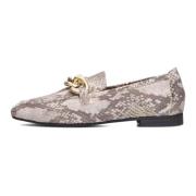 Beige Leren Loafers met Slangenprint Notre-v , Beige , Dames