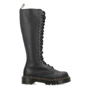 Zwarte Leren Kniehoge Laarzen Dr. Martens , Black , Dames