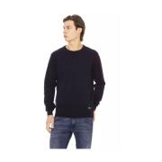 Blauwe Statement Trui met Ronde Hals Baldinini , Blue , Heren