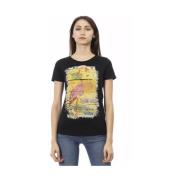 Zwart rond hals T-shirt met voorprint Trussardi , Black , Dames