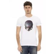 Slank Wit Ronde Hals T-Shirt met Frontprint Trussardi , White , Heren