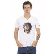 Elegant wit V-hals T-shirt met subtiel print Trussardi , White , Heren