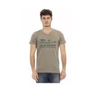 Elegant V-hals T-shirt met Frontprint Trussardi , Brown , Heren