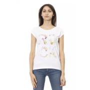 Elegant wit T-shirt met frontprint detail Trussardi , White , Dames