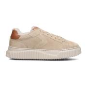 Beige Suède Lage Top Sneakers Voile Blanche , Beige , Dames