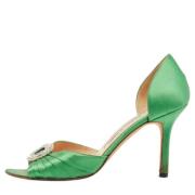 Pre-owned Satin heels Manolo Blahnik Pre-owned , Green , Dames