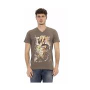 Elegant V-hals T-shirt met Frontprint Trussardi , Brown , Heren