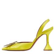 Pre-owned Satin heels Amina Muaddi Pre-owned , Yellow , Dames