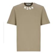 Groen Katoenen T-shirt met Logo Msgm , Green , Heren