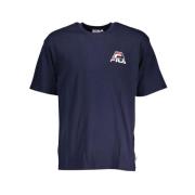 Blauw Katoenen T-shirt met Print Logo Fila , Blue , Heren