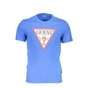 Blauw katoenen T-shirt met logoprint Guess , Blue , Heren