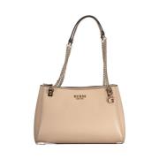 Beige Handtas met Schouderketting Handvatten Guess , Beige , Dames