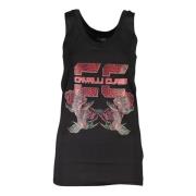 Zwart Bedrukte Tank met Logo Detail Cavalli Class , Black , Dames