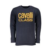 Blauwe Katoenen Sweater met Print Logo Cavalli Class , Blue , Heren