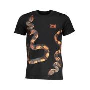 Zwart Katoenen T-shirt met Print Logo Cavalli Class , Black , Heren