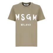 Groene Katoenen T-shirt Ronde Hals Logo Msgm , Green , Dames