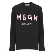 Zwart Katoenen T-shirt met Logo Print Msgm , Black , Dames