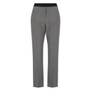 Grijze Wollen Broek Elastische Taille Msgm , Gray , Dames