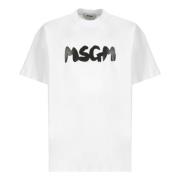 Wit Katoenen T-shirt met Print Msgm , White , Heren