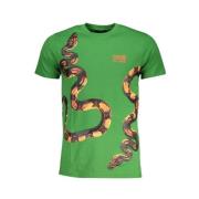 Groene Katoenen Logo Print T-shirt Cavalli Class , Green , Heren