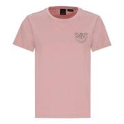 Dameskatoenen T-shirt met strass-logo Pinko , Pink , Dames