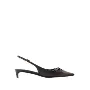 Zwarte Leren Slingbacks Puntige Neus Dolce & Gabbana , Black , Dames