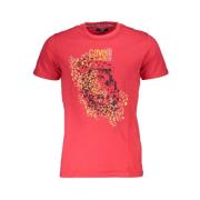 Rood Katoen Logo Print T-Shirt Cavalli Class , Red , Heren