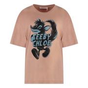 Katoenen T-shirt met Ribgekraagd See by Chloé , Pink , Dames