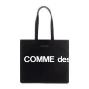 Maxi Logo Leren Tote Tas Comme des Garçons , Black , Dames