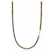 Brown Tiger Eye Heishi Necklace with Blue Lapis and Turquoise Nialaya ...