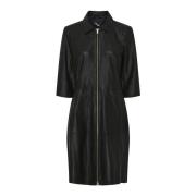 Zwarte leren jurk met rits en gouden accenten Btfcph , Black , Dames