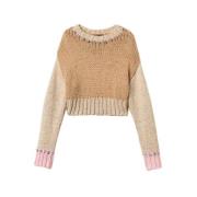 Zachte Gebreide Trui met Handgeborduurde Details Twinset , Beige , Dam...