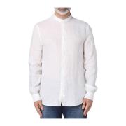 Witte Linnen Mandarin Kraag Shirt Emporio Armani , White , Heren