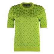 Zijde-mix Ribgebreide T-shirt Versace , Green , Dames