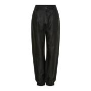 Zwarte Leren Track Pants Notyz , Black , Dames