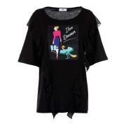 Dames T-shirt met Rouches en Dinosaur Print Braccialini , Black , Dame...