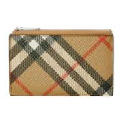 Ruitpatroon Kaarthouder Ritsportemonnee Burberry , Beige , Dames