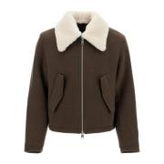 Shearling Kraag Boxy Jas Ami Paris , Brown , Heren