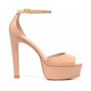 Bruin Leren Plateau Sandalen Stuart Weitzman , Beige , Dames